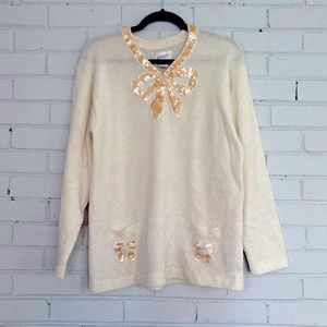 Vintage Sweater with Sequin Appliqués